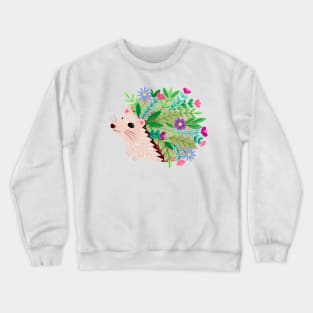 Floral hedgehog gouache painting Crewneck Sweatshirt